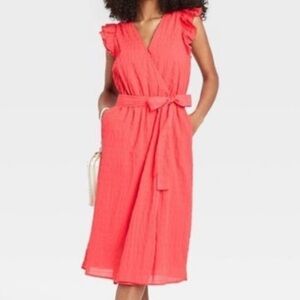 A New Day | Coral ruffle dress